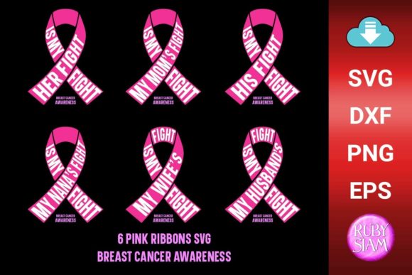 6 Pink Ribbons SVG for Crafts & Graphics